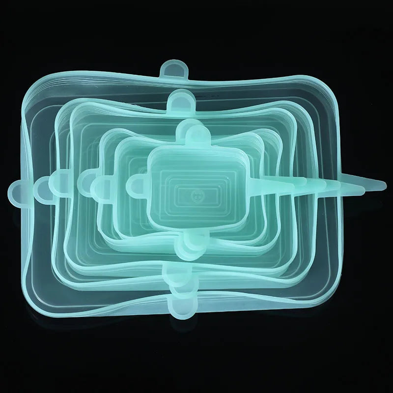 12 PCS Adaptable Silicone Lids Round Square Covers Silicone Caps Food Universal Dish Stretch Lids for Cans Kitchen Accessories