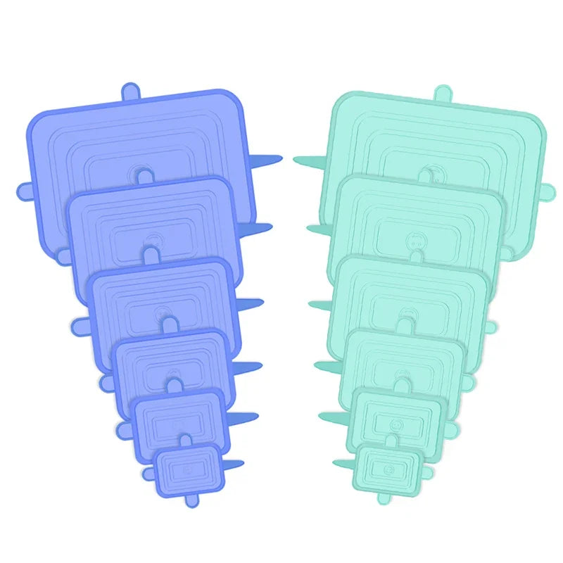 12 PCS Adaptable Silicone Lids Round Square Covers Silicone Caps Food Universal Dish Stretch Lids for Cans Kitchen Accessories