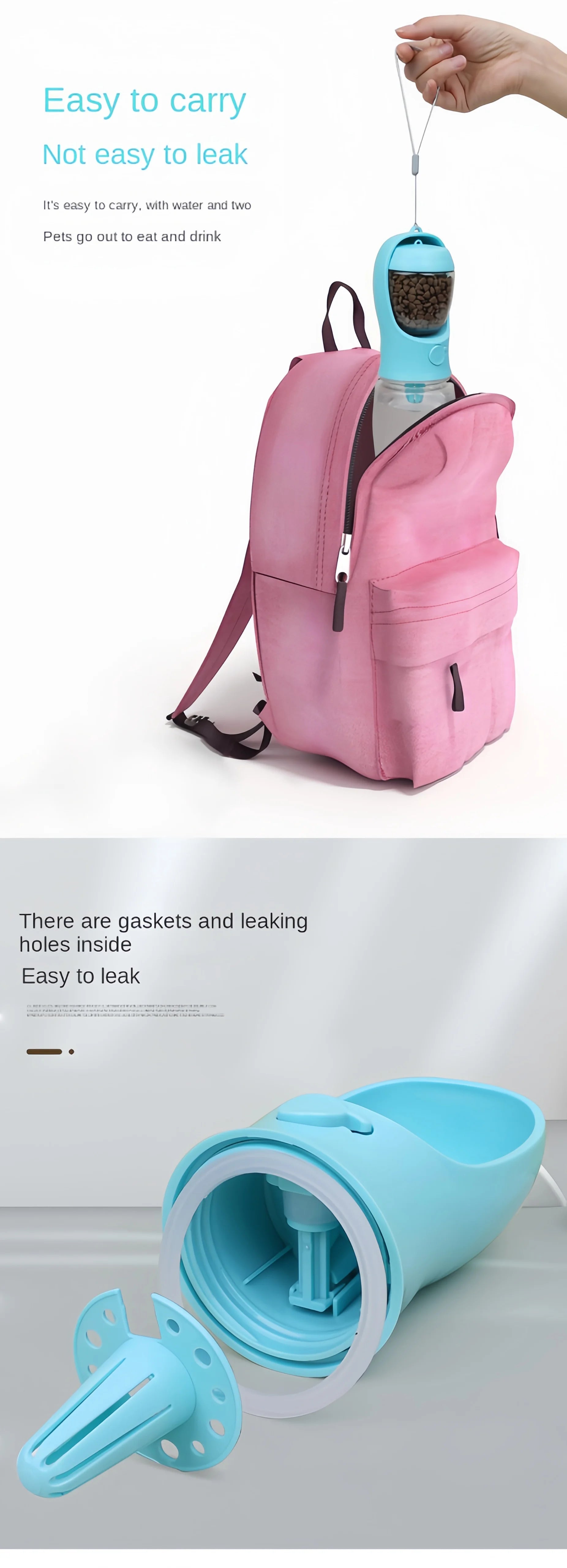 2 In1 Portable Dog Cat Water Bottle with Storage Food and Water Container for Puppy Pets dogs Feeder Bowl Outdoor Travel