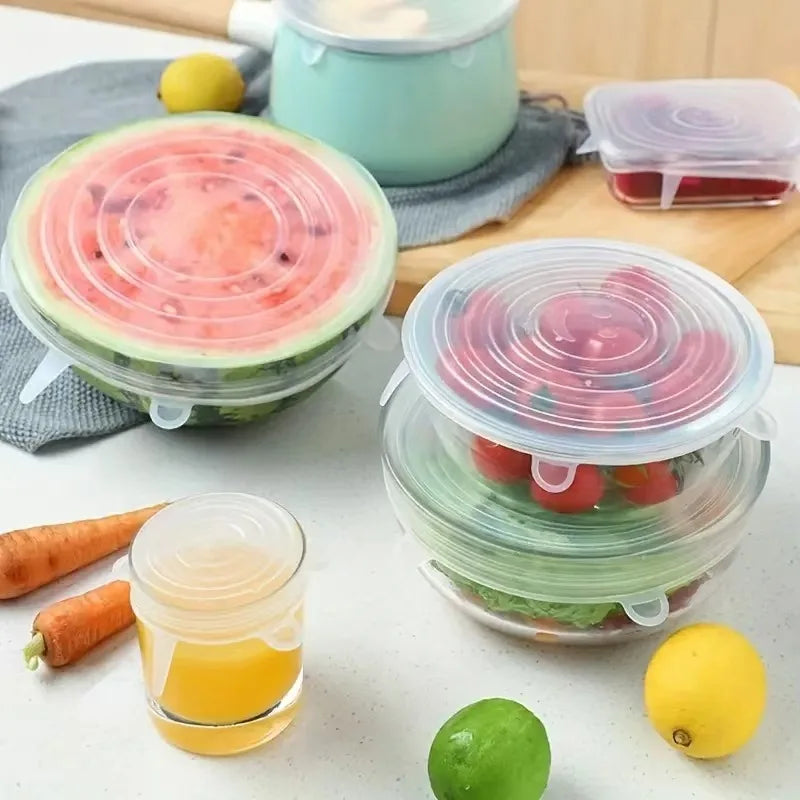 12 PCS Adaptable Silicone Lids Round Square Covers Silicone Caps Food Universal Dish Stretch Lids for Cans Kitchen Accessories