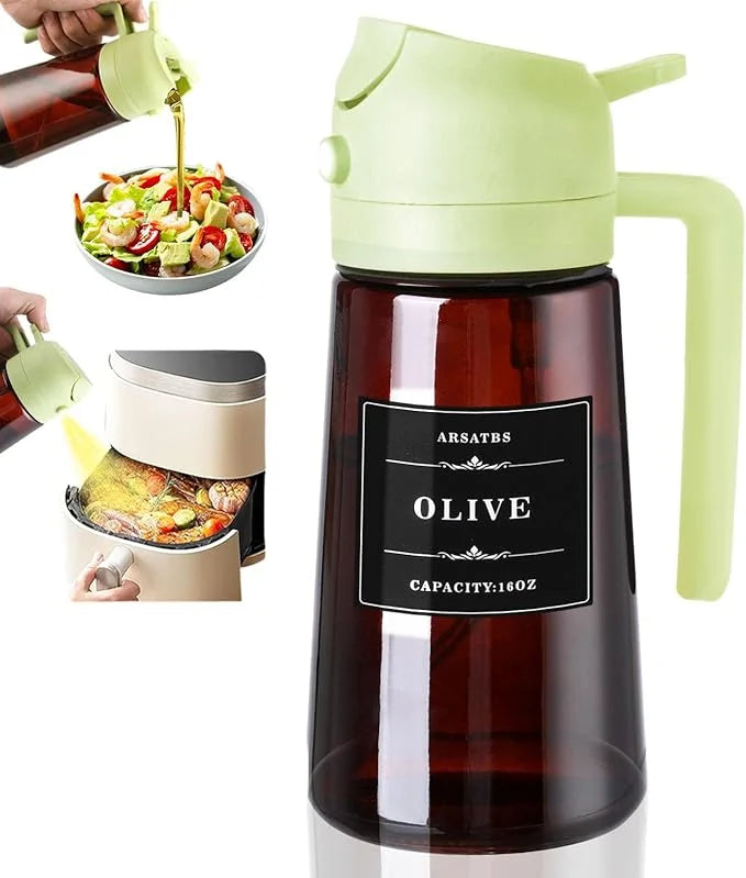2-in-1 Glass Oil Dispenser & Sprayer - 16oz/470ml Leakproof Olive Oil Sprayer Bottle for Cooking, Air Fryer, BBQ, Baking, Salad