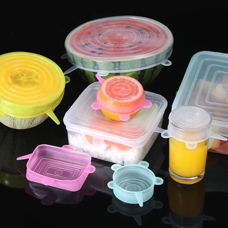 12 PCS Adaptable Silicone Lids Round Square Covers Silicone Caps Food Universal Dish Stretch Lids for Cans Kitchen Accessories